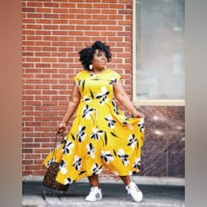 Who What Wear Floral Mustard Dress